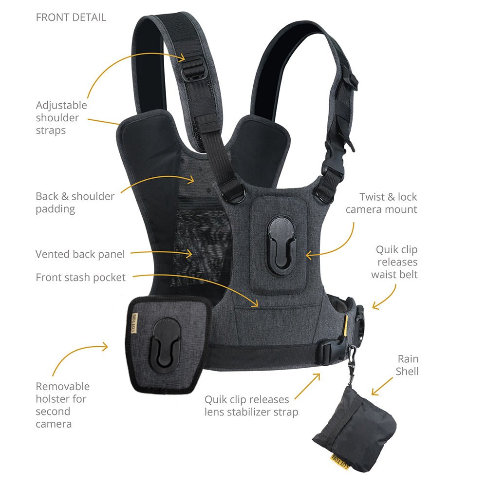 CCS G3 GREY Binocular &amp; Camera Harness - Cotton Camera Carrying Systems